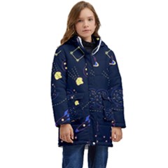 Cartoon-space-seamless-pattern-vectors Kid s Hooded Longline Puffer Jacket