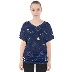 Cartoon-space-seamless-pattern-vectors V-neck Dolman Drape Top