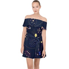 Cartoon-space-seamless-pattern-vectors Off Shoulder Chiffon Dress