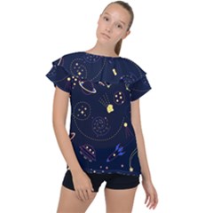 Cartoon-space-seamless-pattern-vectors Ruffle Collar Chiffon Blouse