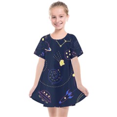 Cartoon-space-seamless-pattern-vectors Kids  Smock Dress