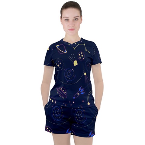 Cartoon-space-seamless-pattern-vectors Women s Tee And Shorts Set by Jancukart