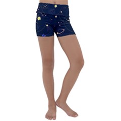 Cartoon-space-seamless-pattern-vectors Kids  Lightweight Velour Yoga Shorts