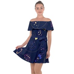 Cartoon-space-seamless-pattern-vectors Off Shoulder Velour Dress