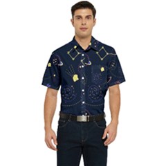 Cartoon-space-seamless-pattern-vectors Men s Short Sleeve Pocket Shirt 