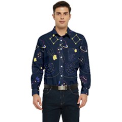 Cartoon-space-seamless-pattern-vectors Men s Long Sleeve Pocket Shirt  by Jancukart