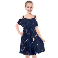 Cartoon-space-seamless-pattern-vectors Kids  Cut Out Shoulders Chiffon Dress