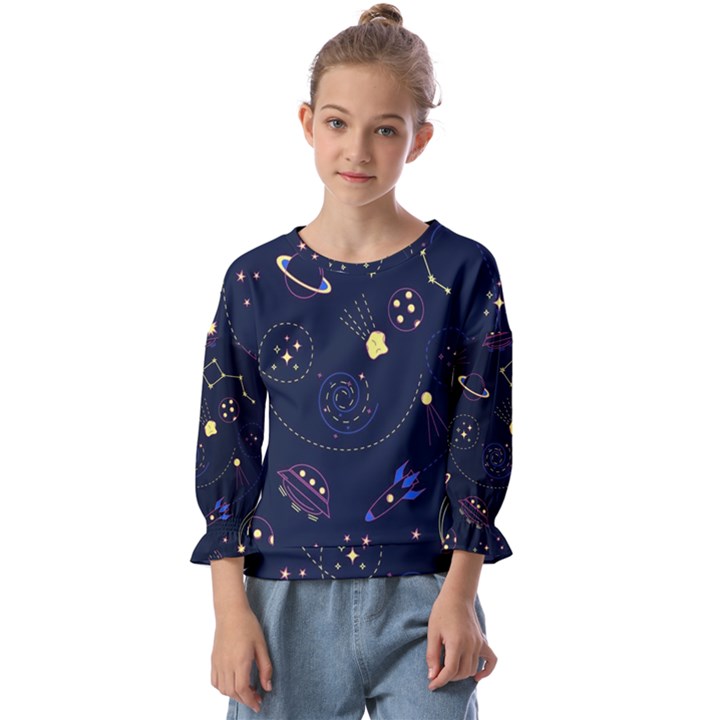 Cartoon-space-seamless-pattern-vectors Kids  Cuff Sleeve Top