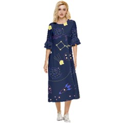 Cartoon-space-seamless-pattern-vectors Double Cuff Midi Dress