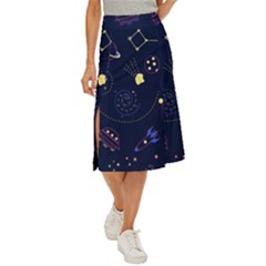 Cartoon-space-seamless-pattern-vectors Midi Panel Skirt