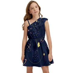 Cartoon-space-seamless-pattern-vectors Kids  One Shoulder Party Dress