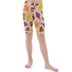 Seamless Verson Of Fal Pattern Kids  Mid Length Swim Shorts