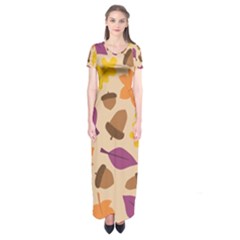 Seamless Verson Of Fal Pattern Short Sleeve Maxi Dress