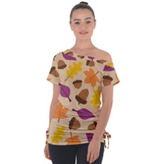 Seamless Verson Of Fal Pattern Off Shoulder Tie-up Tee