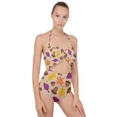 Seamless Verson Of Fal Pattern Scallop Top Cut Out Swimsuit