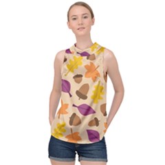 Seamless Verson Of Fal Pattern High Neck Satin Top