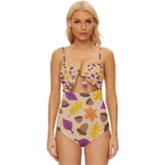 Seamless Verson Of Fal Pattern Knot Front One-piece Swimsuit