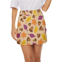 Seamless Verson Of Fal Pattern Mini Front Wrap Skirt