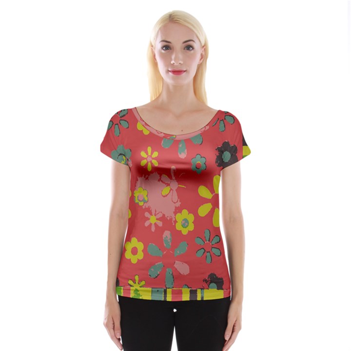 Aiflowers-pattern Cap Sleeve Top