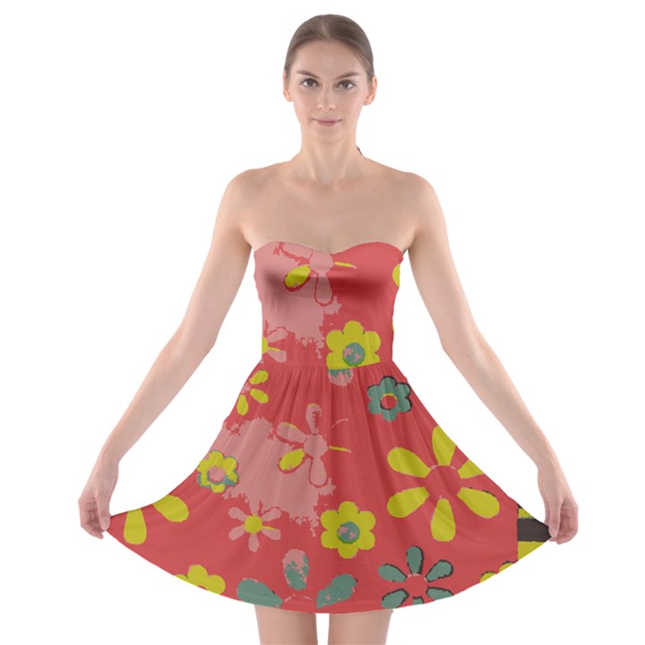 Aiflowers-pattern Strapless Bra Top Dress