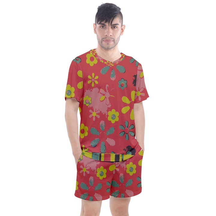 Aiflowers-pattern Men s Mesh Tee and Shorts Set