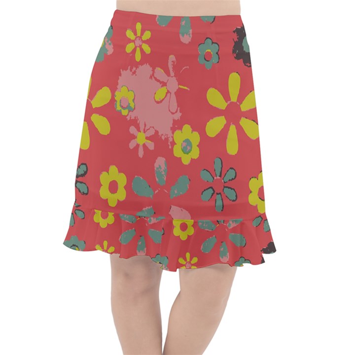 Aiflowers-pattern Fishtail Chiffon Skirt