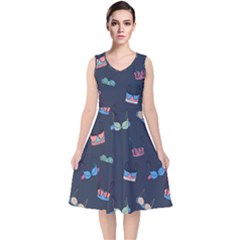 Bra Set Pattern V-neck Midi Sleeveless Dress 