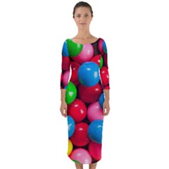 Bubble Gum Quarter Sleeve Midi Bodycon Dress by artworkshop