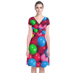 Bubble Gum Short Sleeve Front Wrap Dress by artworkshop