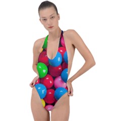 Bubble Gum Backless Halter One Piece Swimsuit