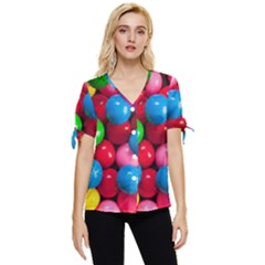 Bubble Gum Bow Sleeve Button Up Top