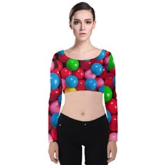 Bubble Gum Velvet Long Sleeve Crop Top