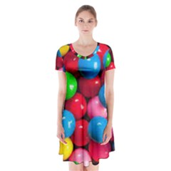 Bubble Gum Short Sleeve V-neck Flare Dress by artworkshop