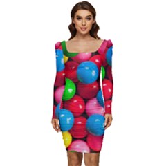 Bubble Gum Women Long Sleeve Ruched Stretch Jersey Dress