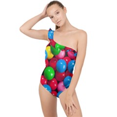 Bubble Gum Frilly One Shoulder Swimsuit by artworkshop