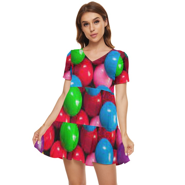 Bubble Gum Tiered Short Sleeve Babydoll Dress