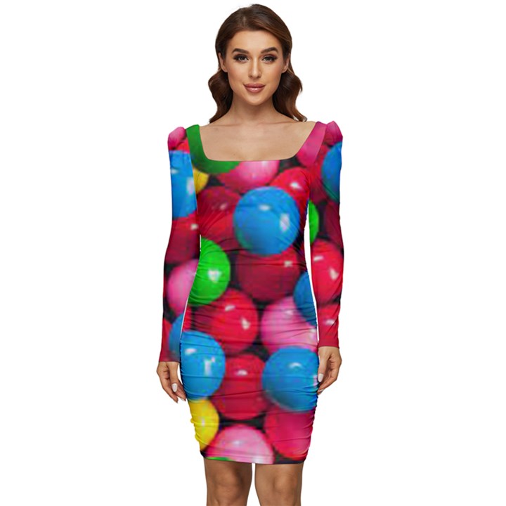 Bubble Gum Women Long Sleeve Ruched Stretch Jersey Dress