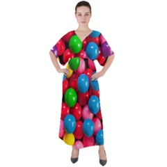 Bubble Gum V-neck Boho Style Maxi Dress by artworkshop