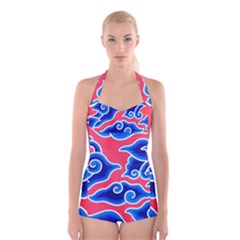 Batik Megamendung Boyleg Halter Swimsuit  by artworkshop