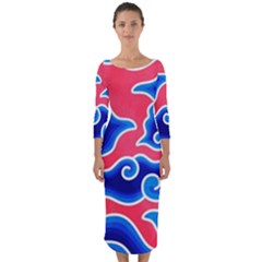 Batik Megamendung Quarter Sleeve Midi Bodycon Dress by artworkshop