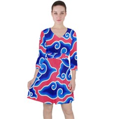 Batik Megamendung Quarter Sleeve Ruffle Waist Dress by artworkshop