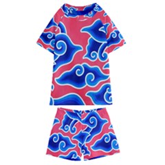 Batik Megamendung Kids  Swim Tee And Shorts Set by artworkshop