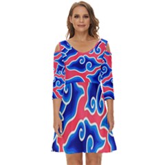 Batik Megamendung Shoulder Cut Out Zip Up Dress