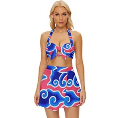 Batik Megamendung Vintage Style Bikini Top And Skirt Set 