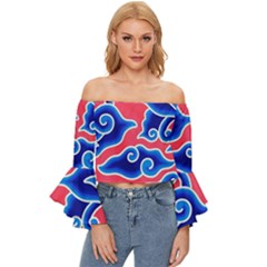 Batik Megamendung Off Shoulder Flutter Bell Sleeve Top