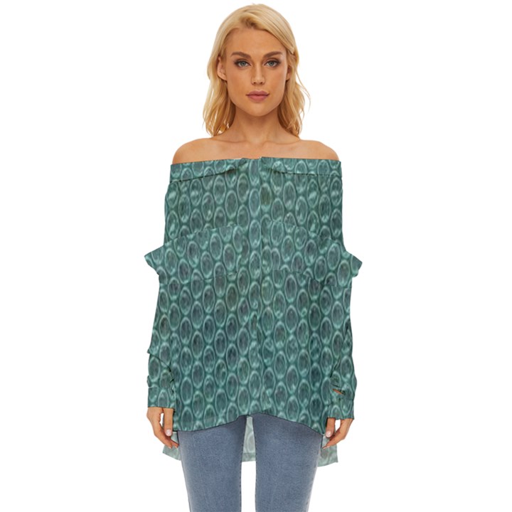 Bubble Wrap Off Shoulder Chiffon Pocket Shirt