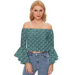 Bubble Wrap Off Shoulder Flutter Bell Sleeve Top