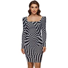 Pattern Women Long Sleeve Ruched Stretch Jersey Dress by artworkshop