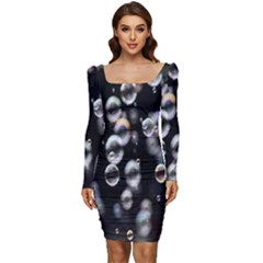 Bubble Women Long Sleeve Ruched Stretch Jersey Dress by artworkshop