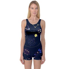 Cartoon-space-seamless-pattern-vectors One Piece Boyleg Swimsuit